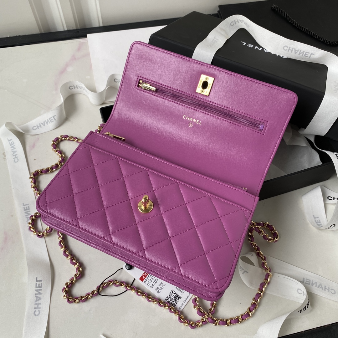 Lambskin Wallet On Chain Shoulder Bag AP3504 Purple